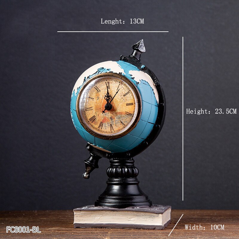 Antique Home Decor Retro Resin Musical Instrument Model Nostalgia Ornament Crafts Antique Musical Instrument Figurines Souvenirs: Blue Globe Clock