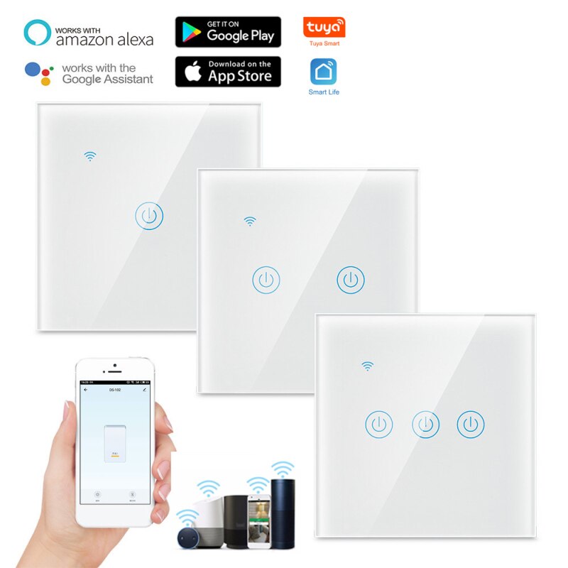 Wifi Muur Touch Switch Eu Standaard Draad Slimme Lichtschakelaar 1/2/3/4 Gang 220-240V tuya Smart Home Ondersteuning Alexa Google Thuis