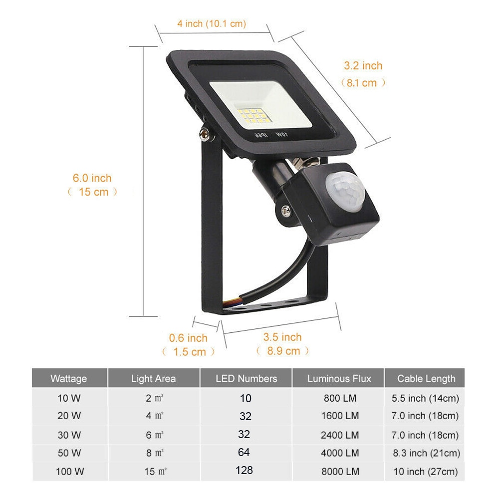 PIR Motion Sensor LED Floodlight 10W 20W 30W 40W 50W Waterproof Led Spotlight For Garden Wall Street Outdoor Lighting AC220V