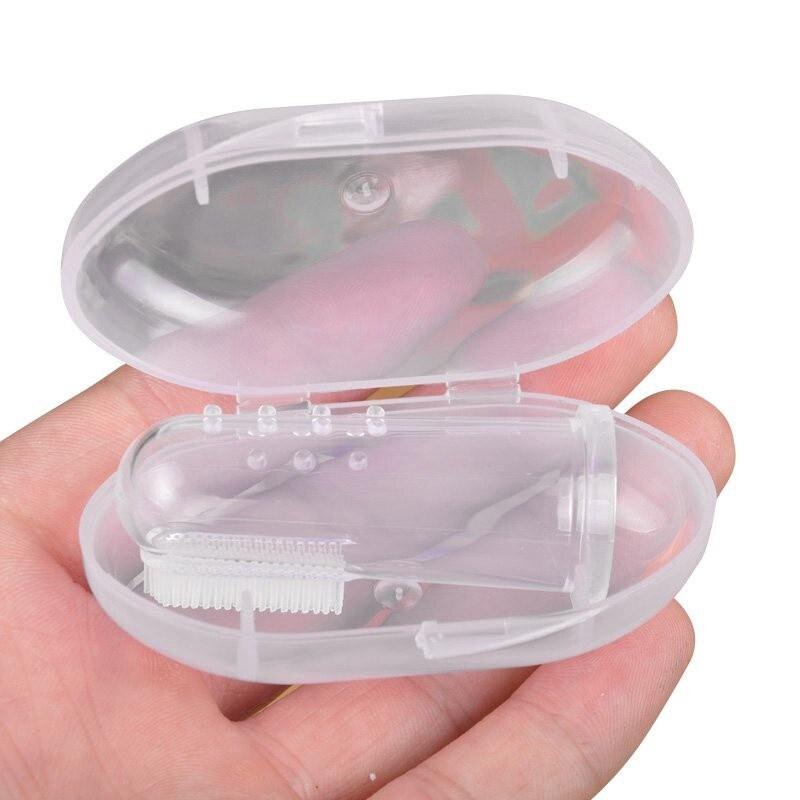 Bébé doigt brosse à dents enfants dents outil de soin clair Silicone souple bébé brosse à dents en caoutchouc nettoyage bébé brosse avec boîte