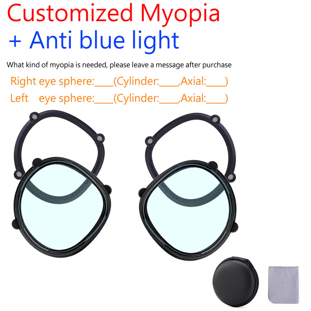 For Oculus Quest 2 Quest 3S Myopia Lens Magnetic Eyeglass Anti Blue Light Glasses Disassemble Protection VR Prescription Lenses: Dark Blue Black