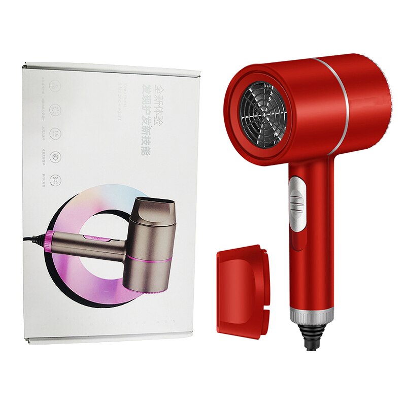 Sèche-cheveux à ions négatifs, 2000W, lumière bleue, 2 vitesses, 3 réglages de chaleur, soins capillaires: red-with box