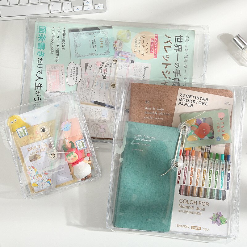 Ins Multifunctional Thickened Transparent PPFile Pocket Winding Storage Bag File Folder Desk Document Bag Organizer Bag