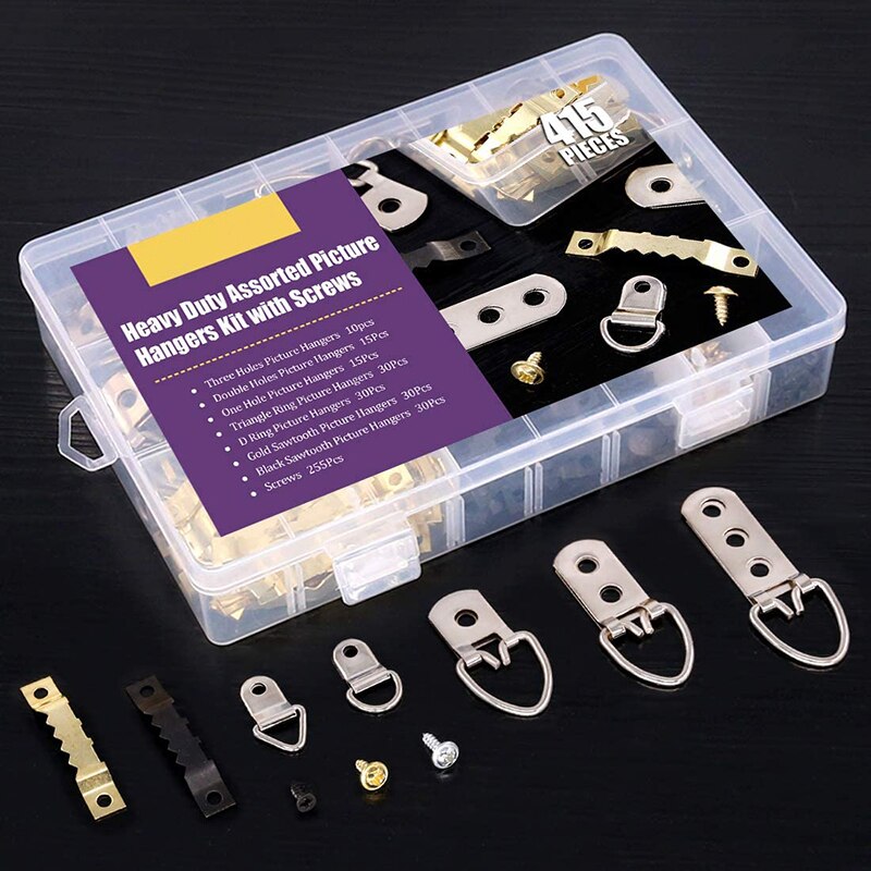 415pcs Photo Picture Frame Hanging Heavy Duty Assorted Picture Hangers Kit with Screws for Home Photo Wall Wall Mounting