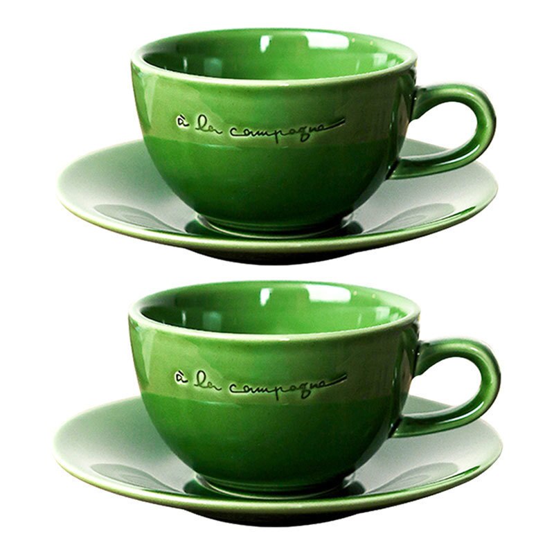 Taza verde creativa de cerámica de 230 ml con platos, tazas de té verdes con salsa de porcelana: 2PCS with saucer