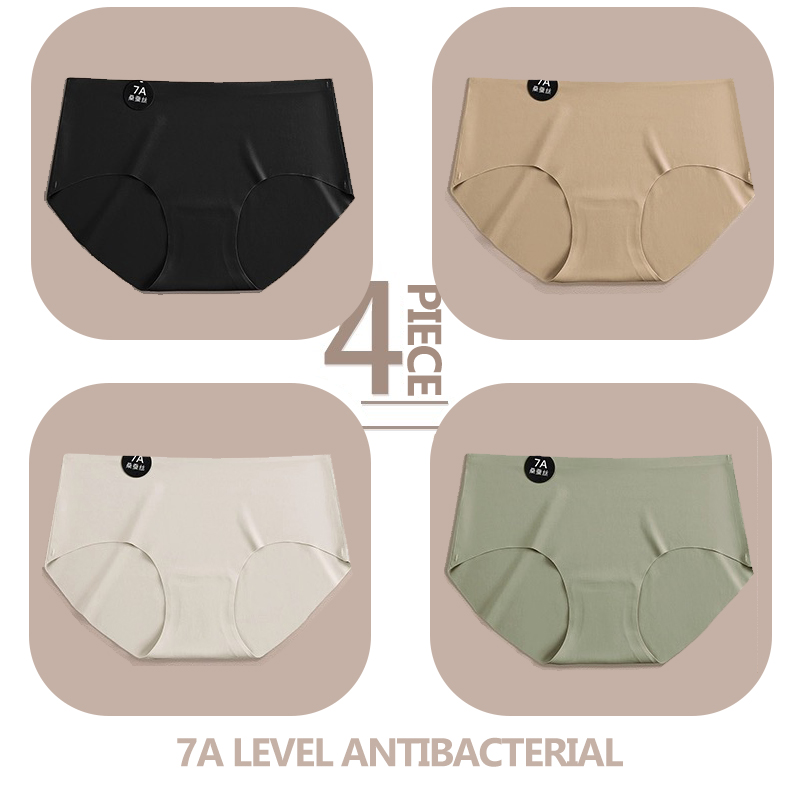 4PCS/Set Seamless Slik Women Panties Ultral Thin Briefs High Elastic Breathable Underwear 7A Comfortable Intimates Soft Lingerie: L / SKY BLUE