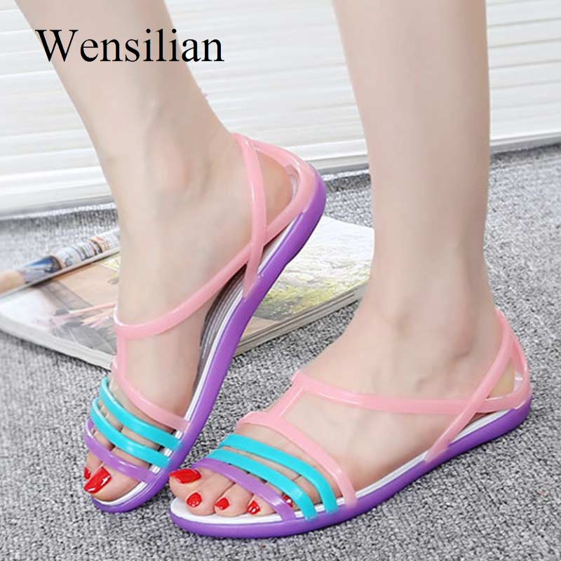 Women Sandals Flat Casual Jelly Shoes Sandalia Feminina Beach Candy Color Slides Ladies Flip Flops Slippers Sandalias Mujer