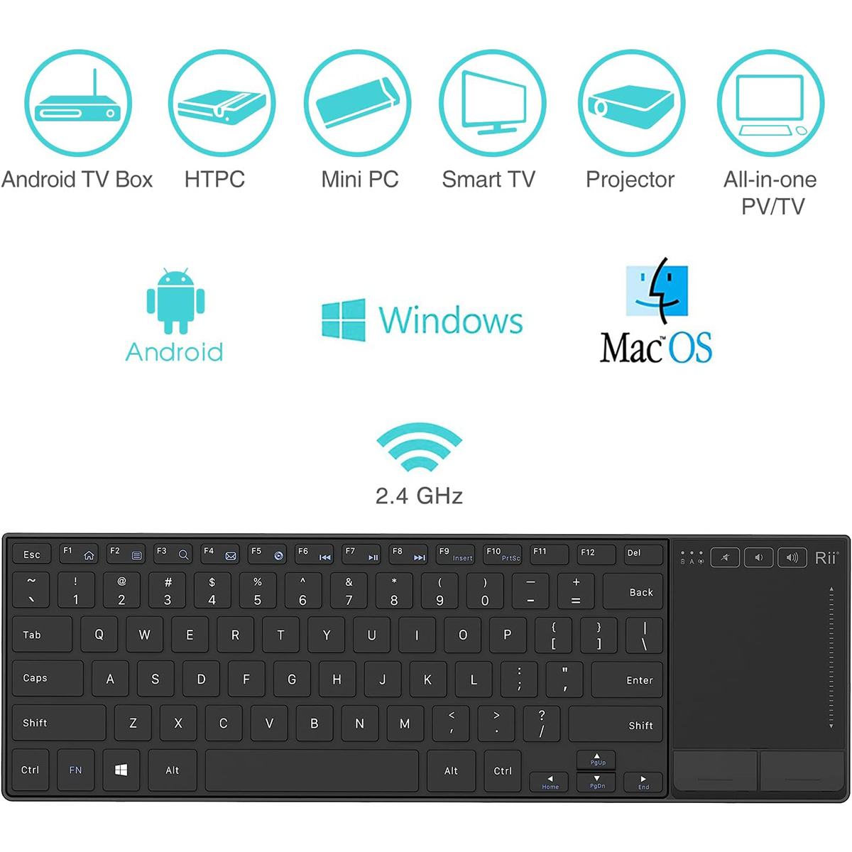 Rii K22S Mini-Funktastatur mit Multi-berühren-Touchpad, kompatibel mit PC, Mac, Laptop, Fenster, Tablette