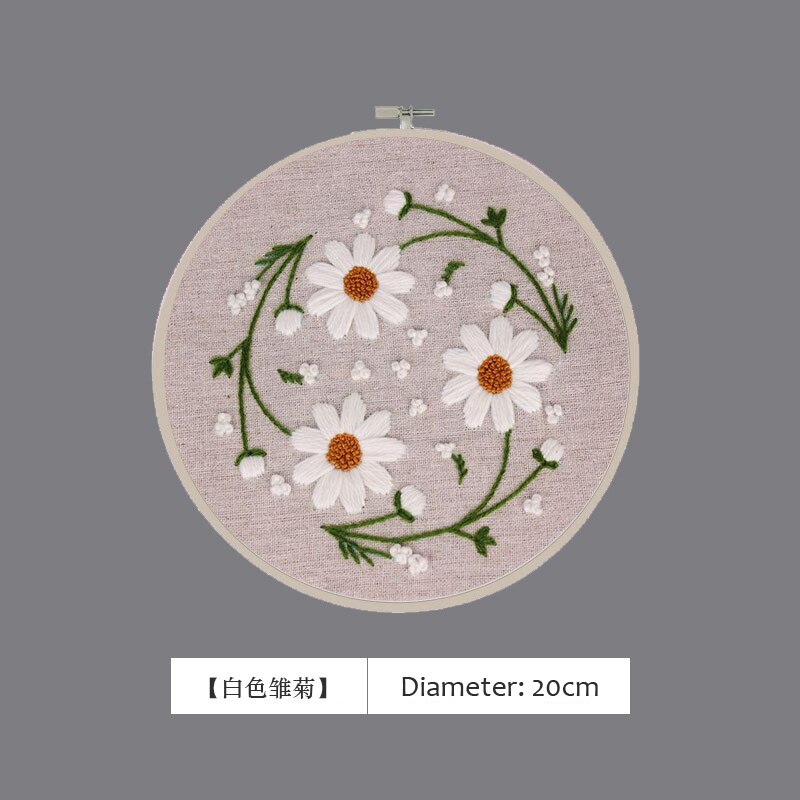 3D DIY Daisy Flower Hand Embroidery Kits Printed Needlework Cross-Stitching Sewing Craft with Hoop Kits For Beginner Home Decor: B / No hoop kit