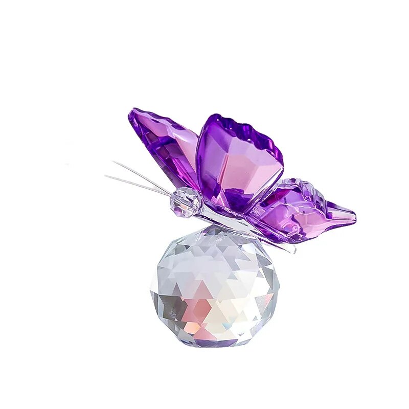 1 pçs borboleta de cristal com bola estatueta casa decoração casamento artesanato vidro coleção ornamentos mesa lembrança presentes: Luz amarela