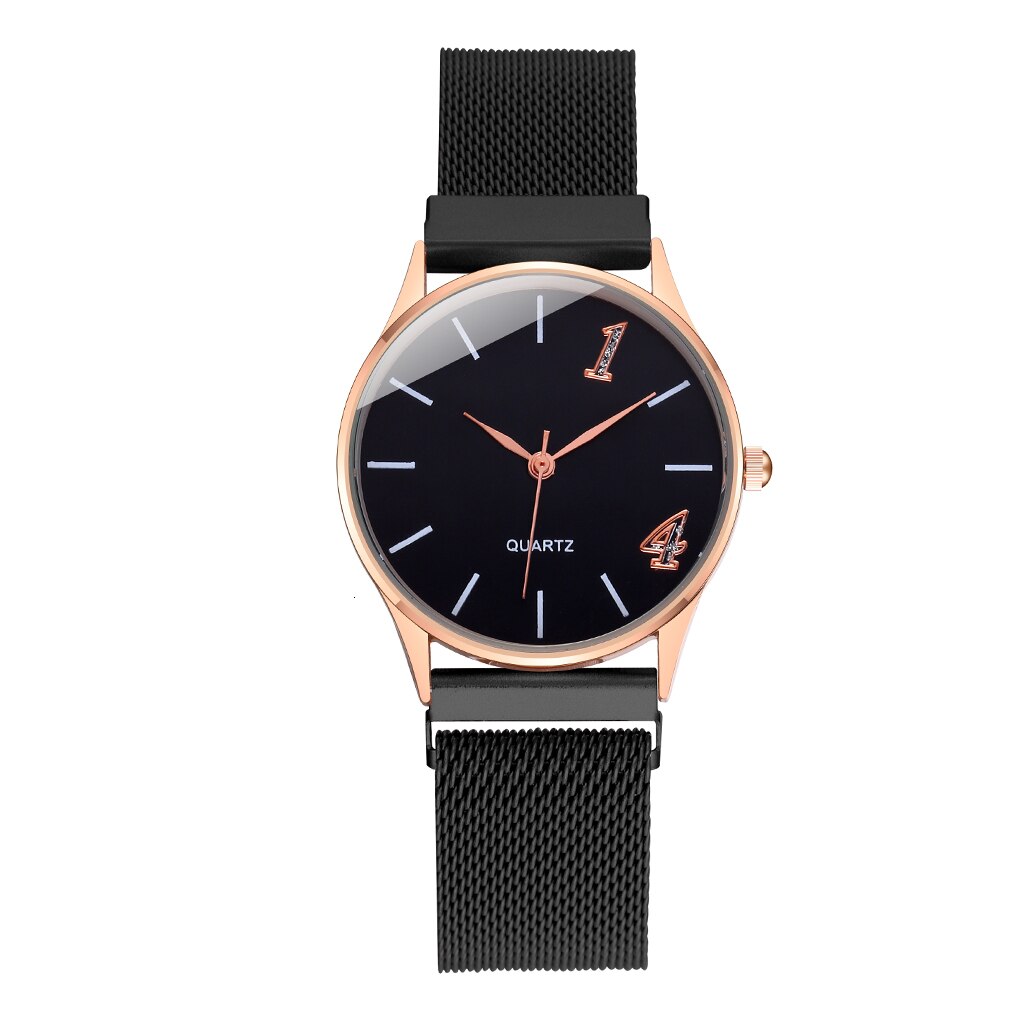 Relógio de pulso com fivela magnética, relógio fashion para amantes com design exclusivo, feminino e masculino, casual, presente de dia dos namorados: black small