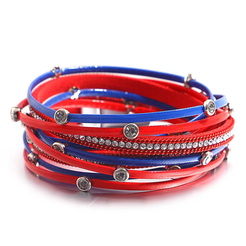 ALLYES, pulseras de cuero con cuentas de cristal Vintage para mujeres y hombres, cadena larga bohemia, pulsera envolvente multicapa, de joyería: Color dorado