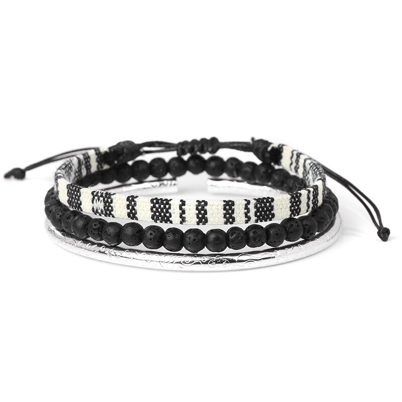 W stylu bohema z bawełny splot liny bransoletki przyjaźni dla kobiety mężczyźni Mini bransoletka z koralików Lava zestaw Handmade bransoletki biżuteria etniczna prezenty: 10.