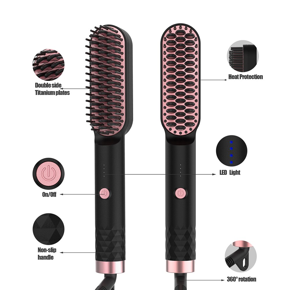 Peigne chauffant pour hommes, lisseur de barbe, fer plat, brosse lissante, lisseur de cheveux en céramique, brosse à barbe