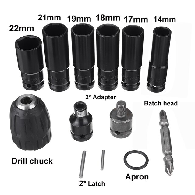 Electric Impact Wrench Hex Socket Head Kit Drill Chuck Drive Adapter Set for Electric Drill Wrench Screwdriver Repair Sleeve Set: 13pcs in Set