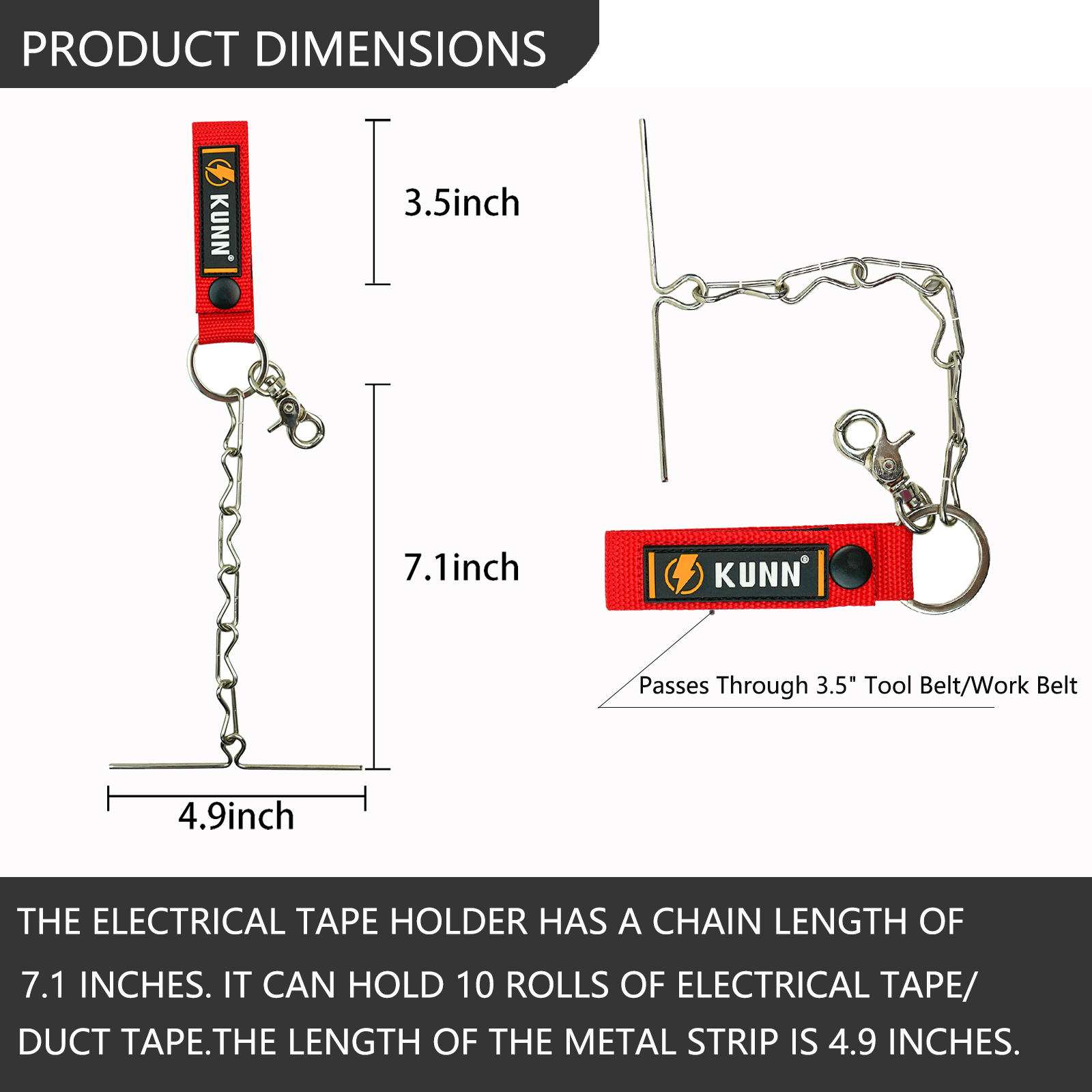 KUNN Electrical Tape Holder,Dual-Use Tape Thong,Enhanced Fast Tape Holder Chain for Tool Belt with Keyring,Snap Loop and Button