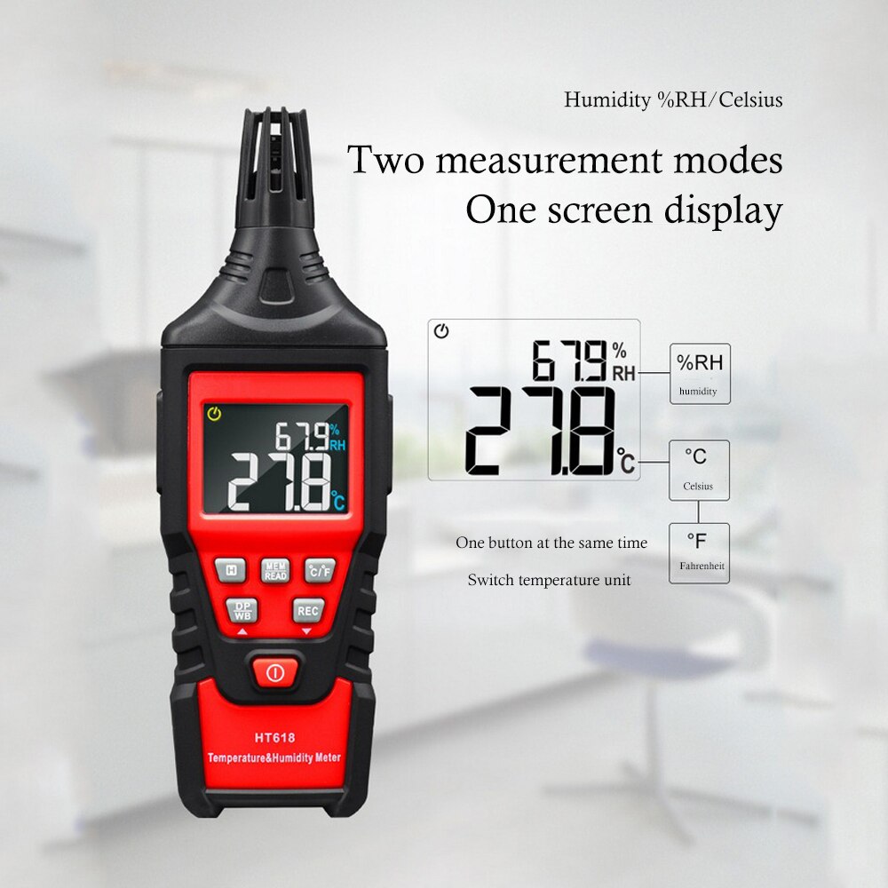 Ht618 bluetooth-gegevensbehoud micro-digitale hygrometer digitale temperatuur-vochtigheidsmeter overbelastingsindicatie eenheidsconversie
