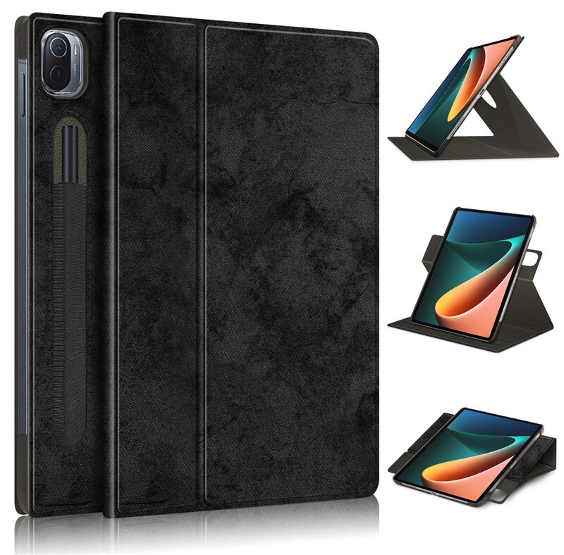 Per Xiaomi Pad 5 custodia per Tablet tessuto morbido supporto girevole a 360 gradi Smart Cover per Funda Mipad 5 Mi Pad 5 Pro custodia Coque 11 pollici: Black-Fabric / For Mi Pad 5 Pro