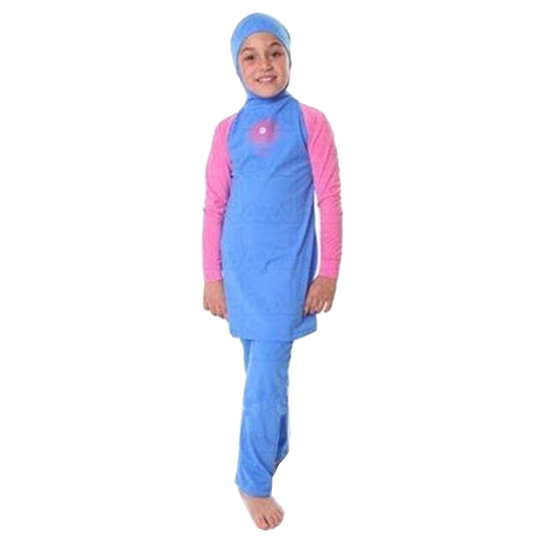 Islamic Badpak Muslim Hijab Girl Modest 3 Pieces Swimsuit Full Coverage Burkinis Short Sleeve Swmming Swimwear: Rosa / XL