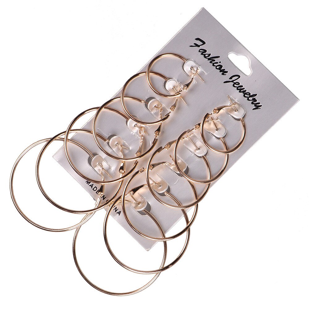 dames oorbellen wilde eenvoudige 6 paren/set van retro zilver goud grote cirkel oorbellen set oor hoepel серьги женские50 *: Default Title