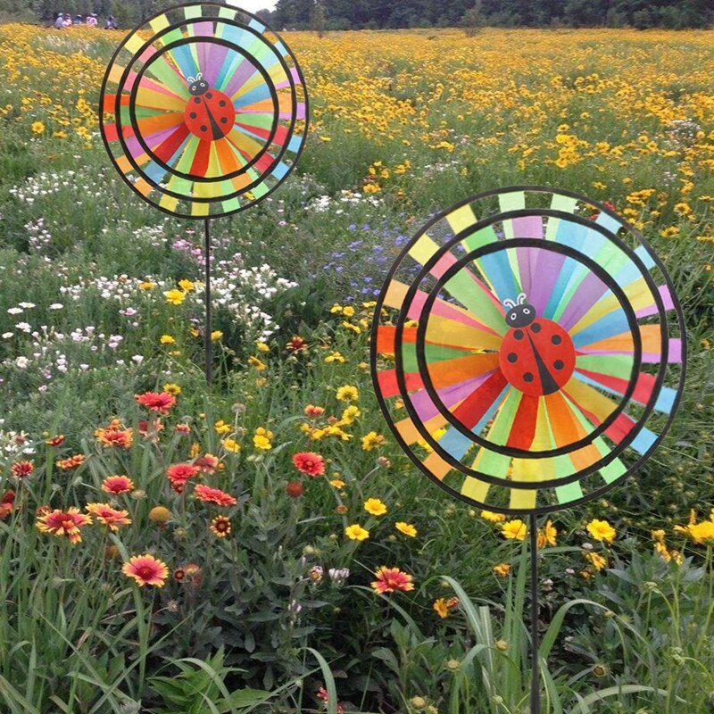 Kleurrijke Regenboog Triple Wiel Wind Spinner Windmolen Tuin Yard Outdoor Decor