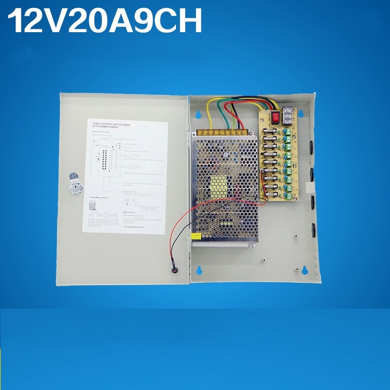 9 Channel 12V 20A Security Power Box Monitoring Centralized CCTV Power Supply Box Led Switch Power Box