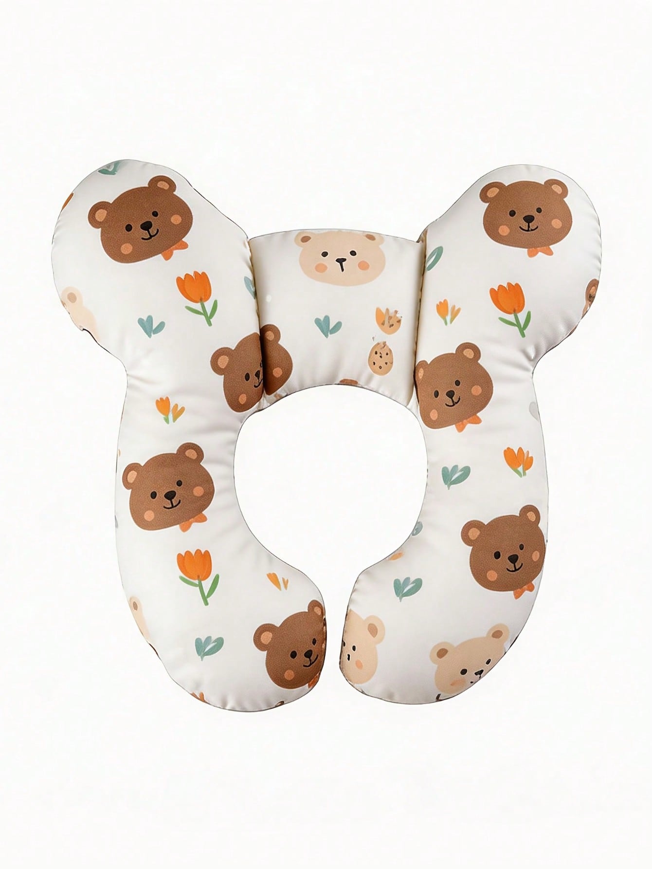 Cuscino a forma di U per bambini, cuscino da viaggio per neonati, motivo a cartoni animati morbido, traspirante e carino, cuscino morbido per il supporto della testa del bambino, adatto per seggiolini auto, passeggini e viaggi: Marrone