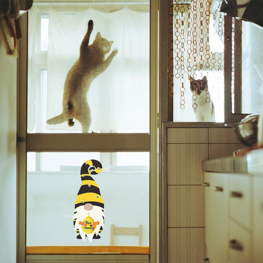 5Pcs Honey Bumble Bee Window Sticker Lovely Wall Decoration Bee Gnomes Window Sticker Decal For Home Smooth And Clean Walls
