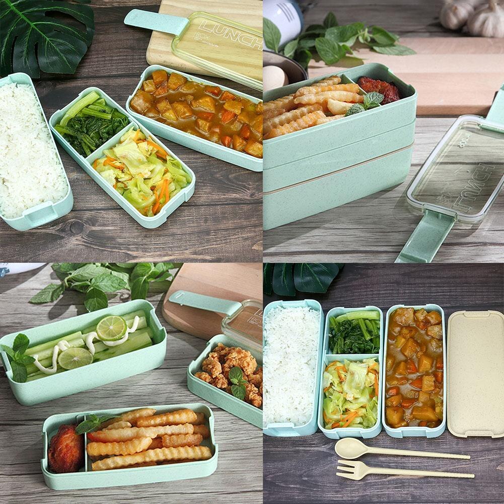 800-1000Ml Gezonde Materiaal Lunchbox 3 Layer Tarwe Opslag Voedsel Bento Box Servies Magnetron Lunch Stro Dozen container S4I8