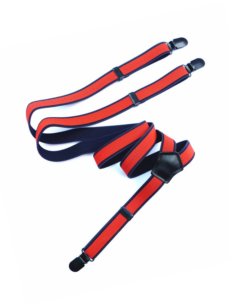 red stripe casual suspenders British men and women strap 3 clip suspenders decorative braces pants: Default Title