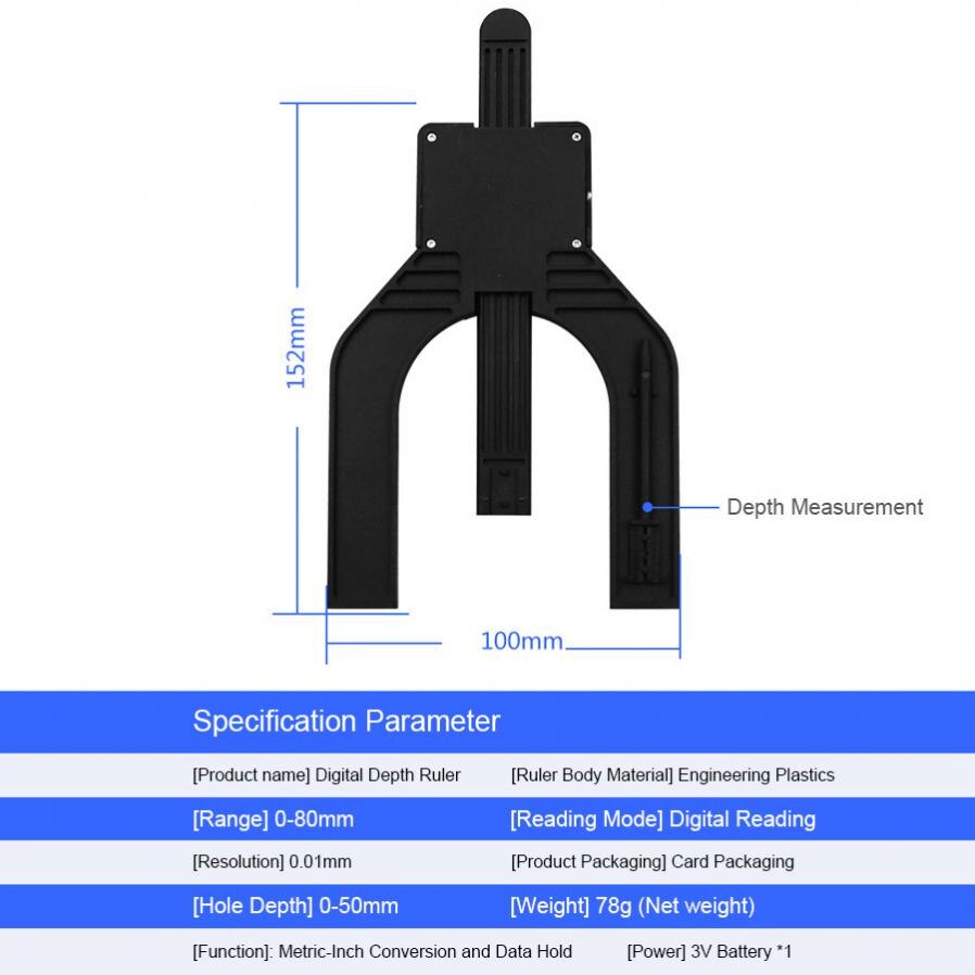 Medidor Digital de profundidad de 0-80mm, calibrador de espesor LCD, medidores de altura con pies magnéticos para herramientas de medición de carpintería