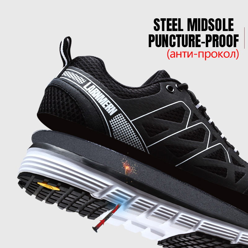 LARNMERN Mens Safety Work Shoes Steel Toe shoes Breathable Lightweight Anti-smashings Non-slip Reflective Protective shoes