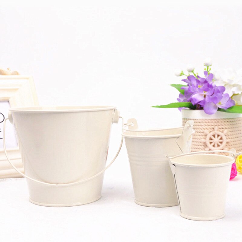 1pc 7.5*7.5*5.6cm blik spand jern tønde blik mini balje dekorative fustager anti-deform lyse solid holdbar boligindretning: Beige
