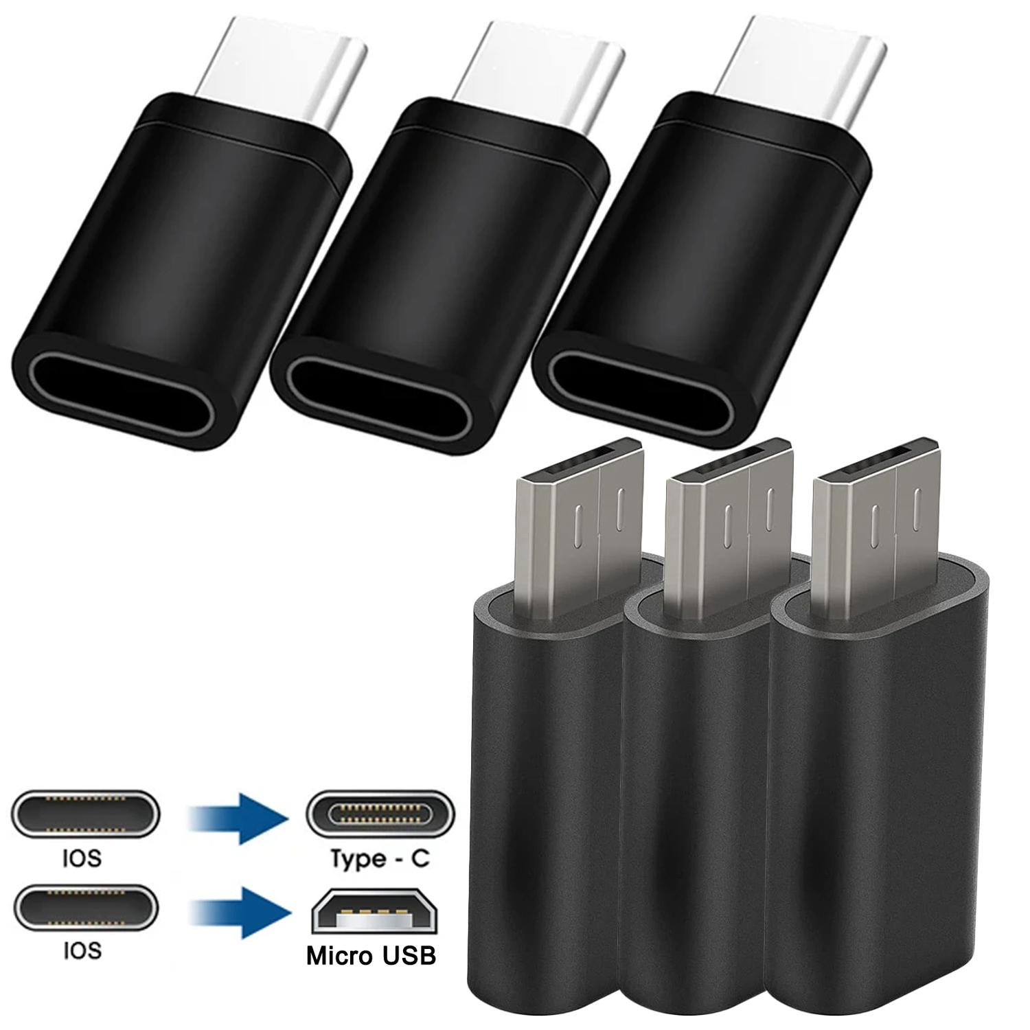 Adaptador Micro USB tipo C macho a IOS hembra, conector de sincronización de datos, convertidor de carga para Apple, teléfono móvil Android, adaptador de computadora portátil: Plata