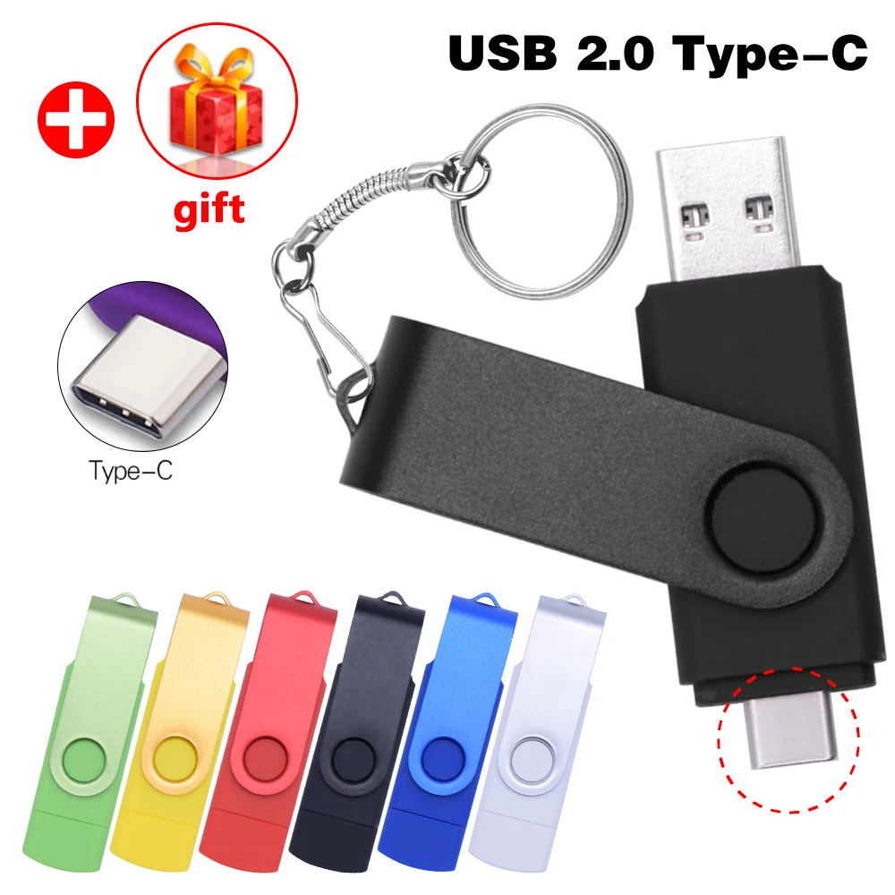 Unidade flash usb rotativa 128gb 32gb 16gb pen drive 256gb pendrive 64gb 4g otg 2 em 1 memória usb vara tipo c usb 2.0