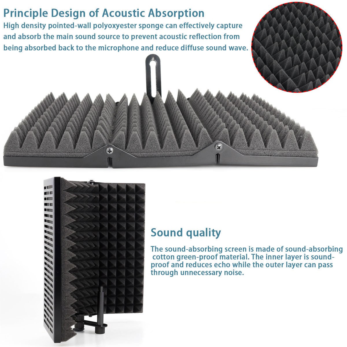 Foldable Adjustable Microphone Acoustic Isolation Shield Alloy Acoustic Foams Panel Studio Recording Microphone Accessories