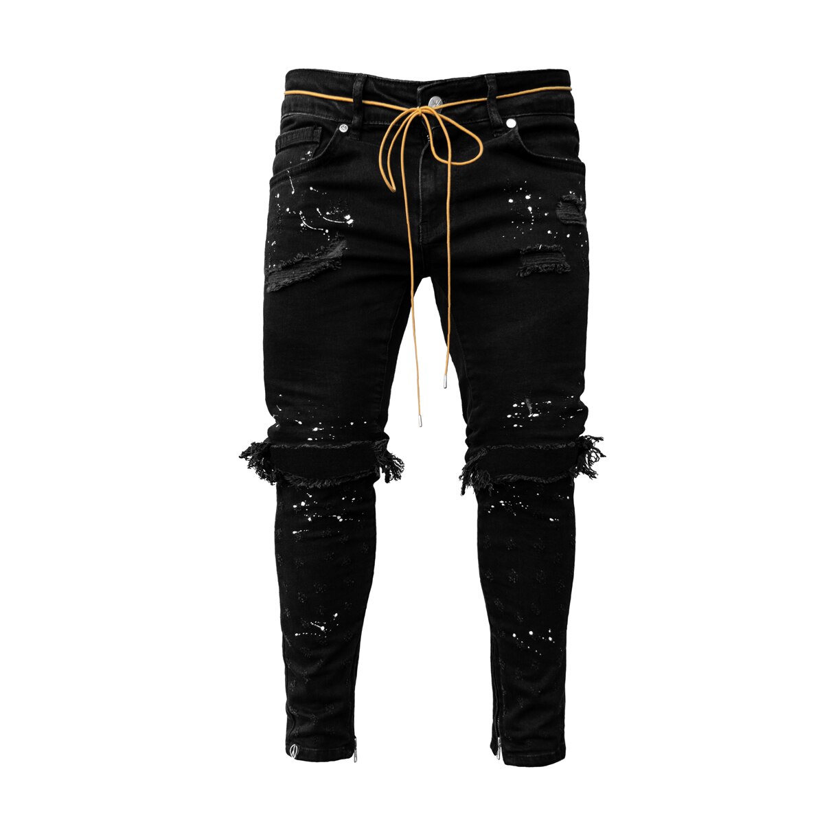 Skinny Jeans men Streetwear Destroyed Ripped Jeans Homme Hip Hop Broken modis male Pencil Biker Embroidery Patch Pants: Black / XXXL