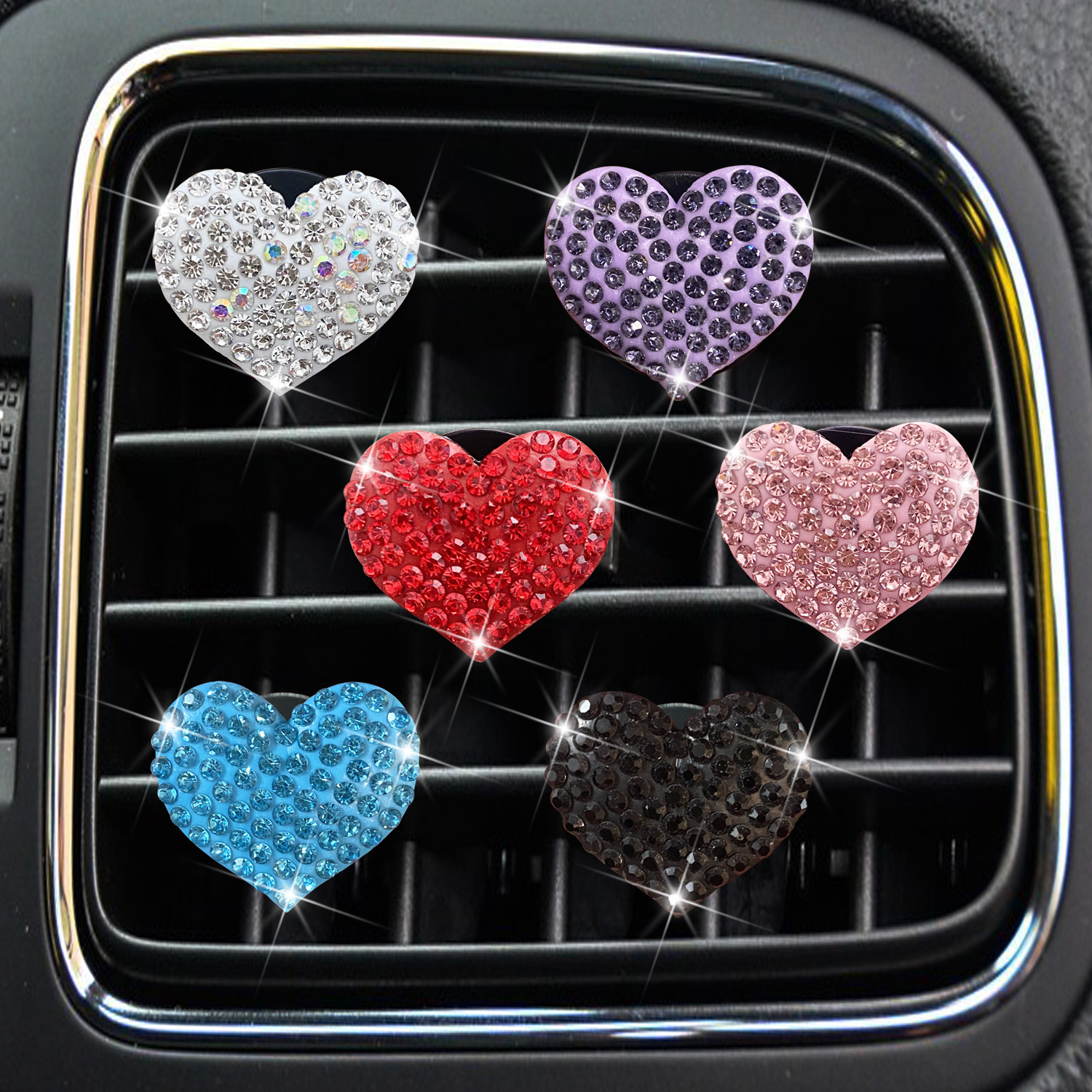 Clip de aromaterapia para coche en forma de corazón, diamantes de imitación creativos, salida de aire acondicionado, decoración de perfume, clip, accesorios para coche