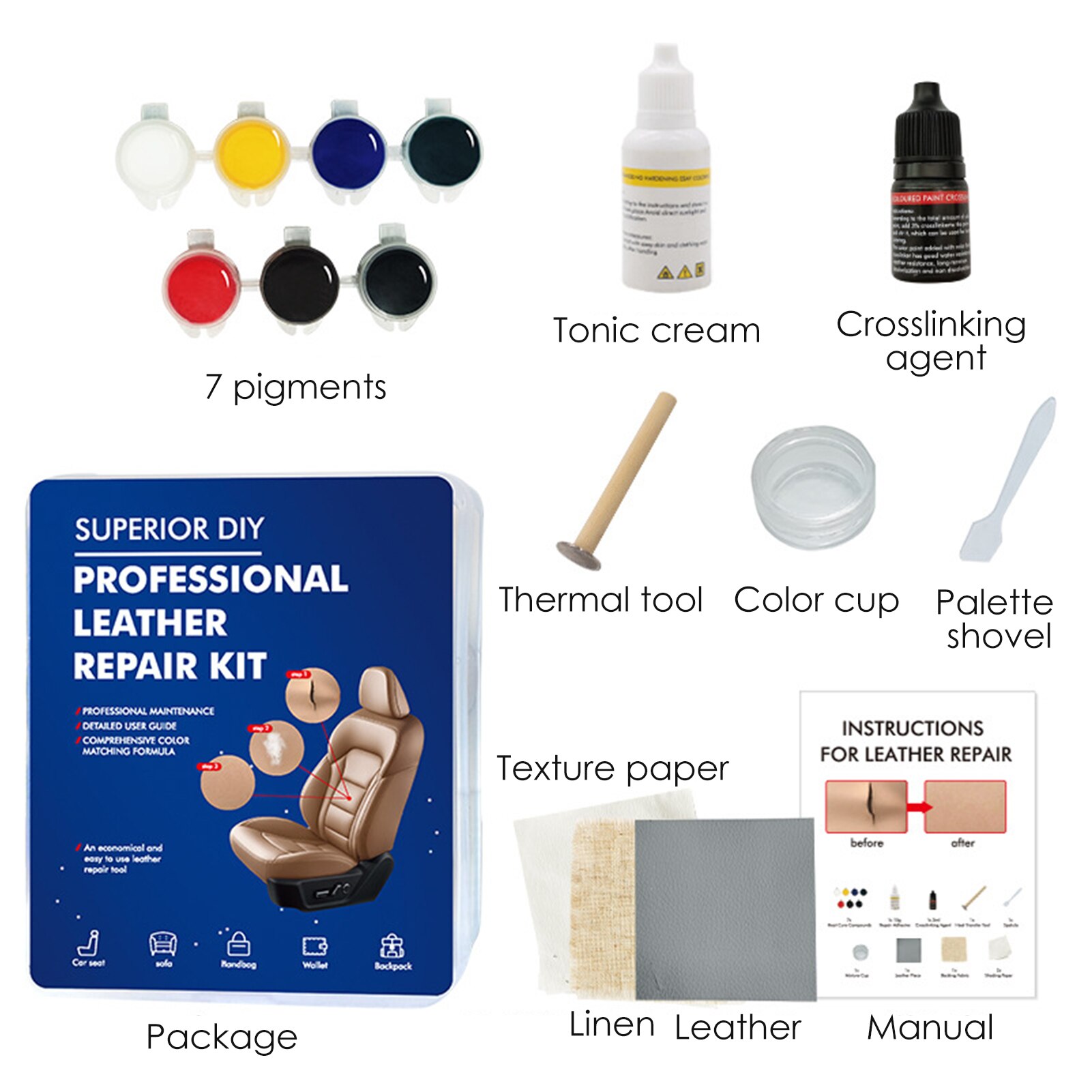 Kit de reparación de vinilo de cuero, herramientas de restauración para asiento, sofá, coche, 1 Juego