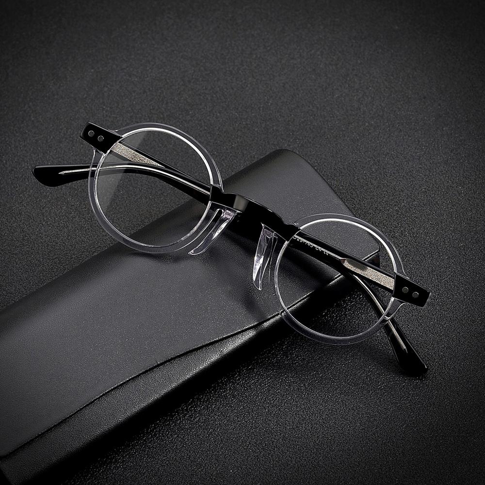 Gafas redondas de acetato de para hombres y mujeres, montura para gafas Ópticas Clásicas, graduadas, hechas a mano, Retro: Black-Transparent