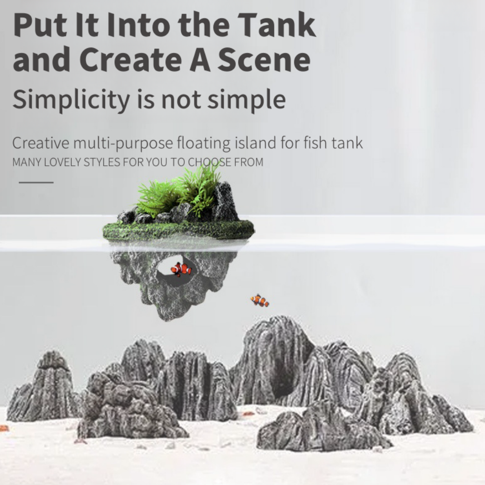 Suspended Island Fish Tank Decorative Floating Stone Simulation Plants Caverns Crafts Ornaments Aquarium Accessories