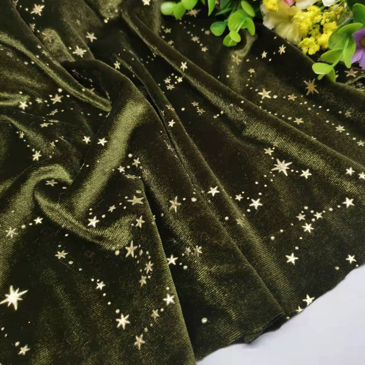 Tessuto in velluto per abito splendidi pantaloni a stella dorata setosi tessuti per la casa elasticizzati morbidi di lusso lucidi: 4 esercito verde