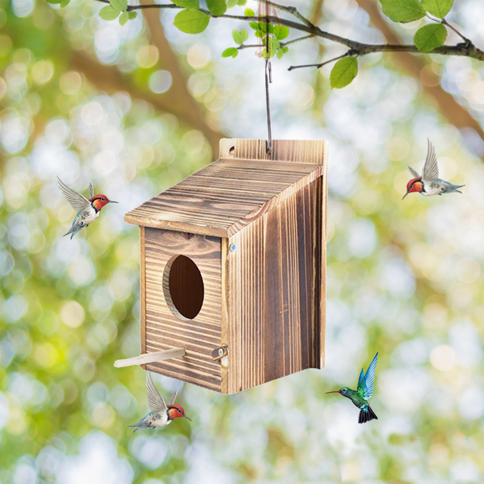 Wooden Wild Bird Nesting Box Bird House - Attracts Variety of Small Wild Birds - Ready Assembled &amp; Easy to Install