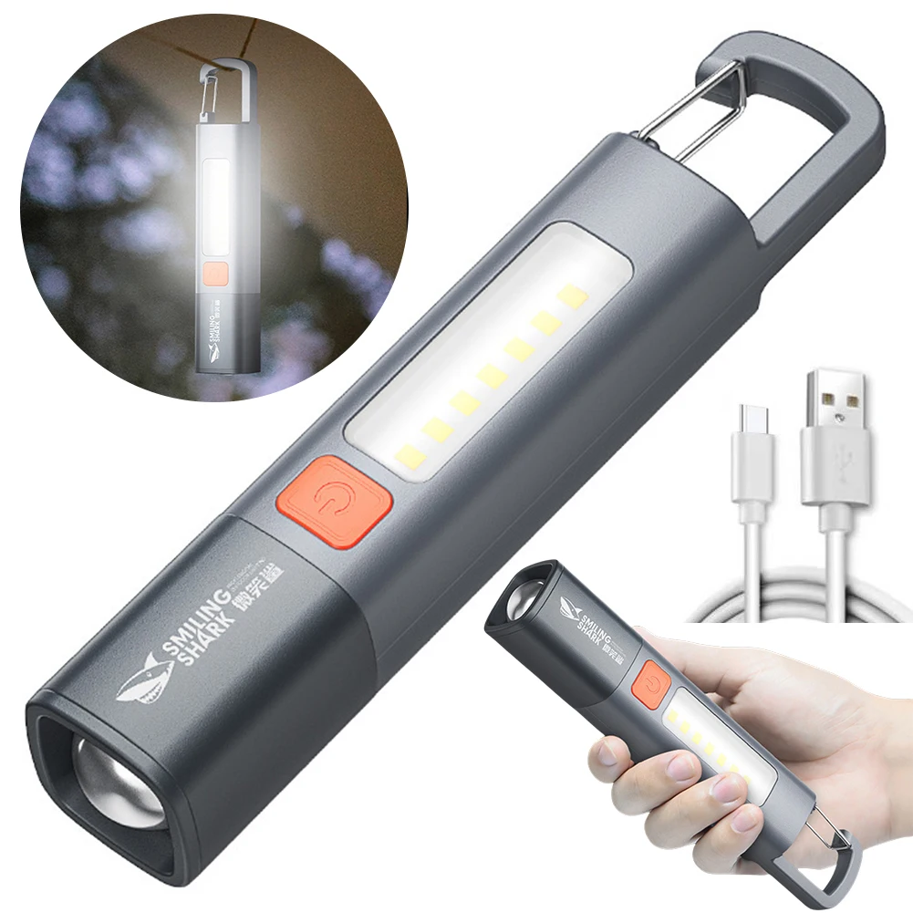 Led campinglommelygte bærbar håndholdt lys type c usb genopladelig mini letvægtslommelygte 3 lystilstande til udendørs camping