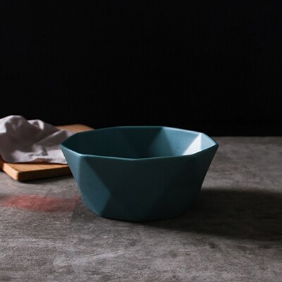 Geometric Ceramic Dinner Plates Hexagonal Dishes and Plates Sets Fruit Food Bowl Home Decorative Dinner Set Blue White Black: Blue Bowl