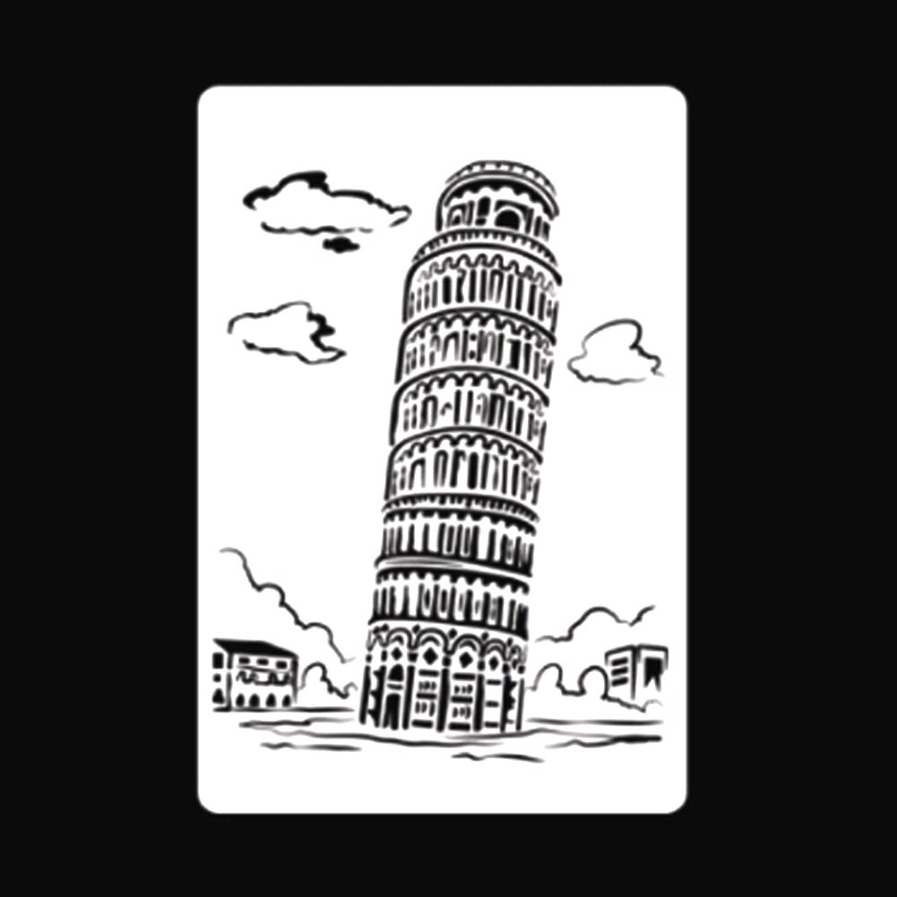 Hollow Flower Template DIY Architecture Series Painting Template Openwork City A4 Lace Ruler Template Student Supplies: Leaning Tower Pisa