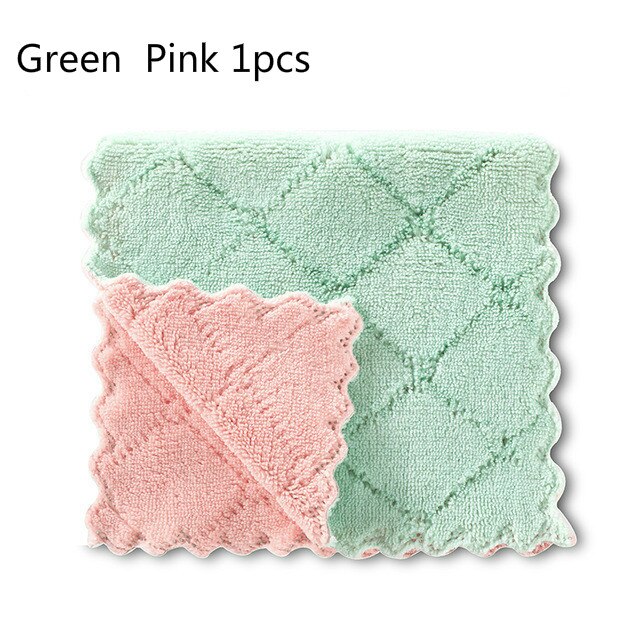5pcs Rag Cleaning Cloth For Washing Dishs Kitchen Supplies Kitchen Double Side Absorbent Dishcloth Special Soft Kitchen Tool: Green  Pink 1pcs