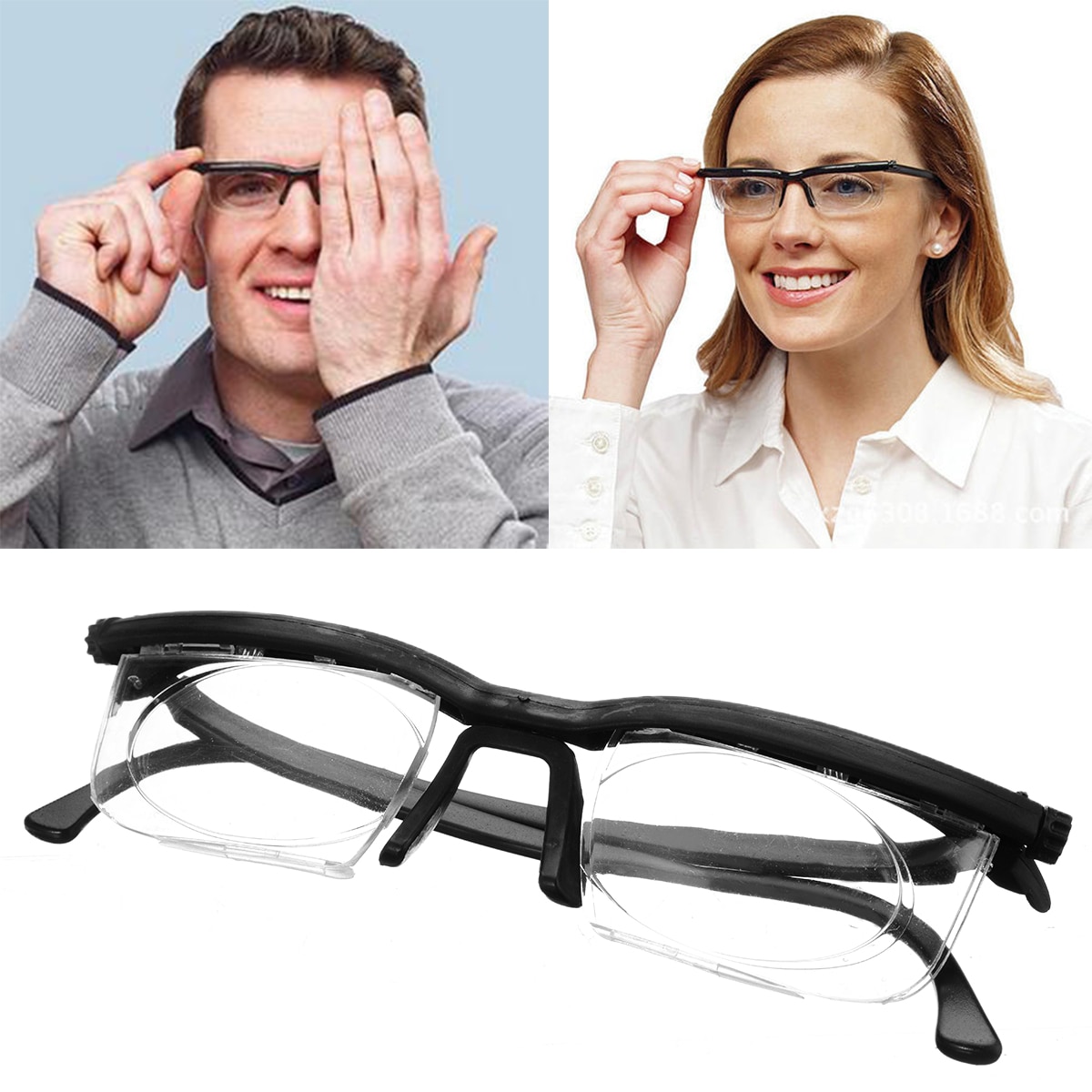 Distância visão zoom óculos de leitura com saco de armazenamento eyewear lupas lente de força ajustável foco variável