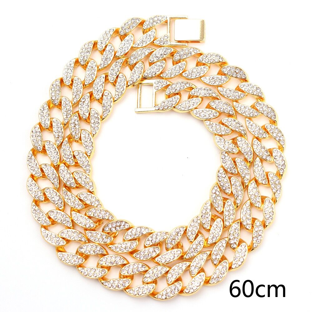 Bracelet de strass de de bijoux de Hip hop de chaîne de collier cubain glacé: Gold Necklace-60cm