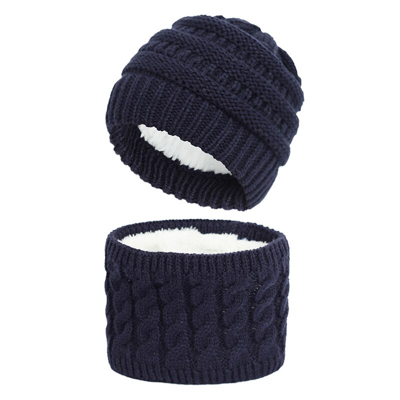 Winter muts en sjaal voor baby's, gebreide warme fleece gevoerde skimuts, dunne kindermuts, maat 889: Marineblauw